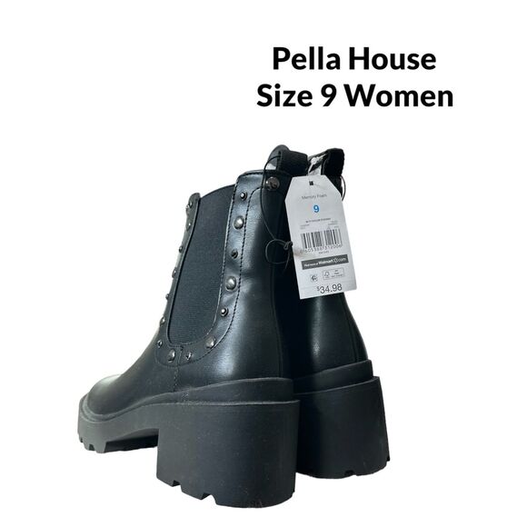 NEW Women’s Time and Tru Chelsea Embellished Chunky Boots Black Size 9 - Picture 4 of 8